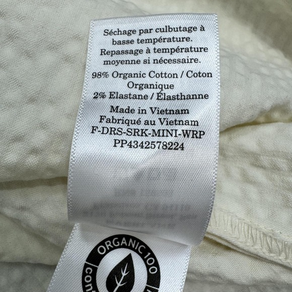 Everlane Dress Women's 10 Bone Seersucker Wrap V Neck Balloon Sleeve Mini - Picture 14 of 14